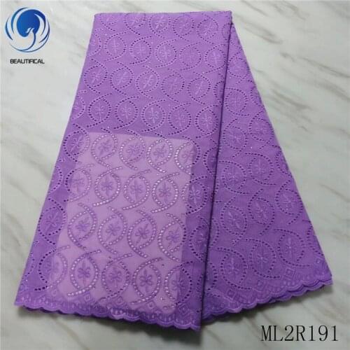 BEAUTIFICAL african cotton fabrics hot sale nigerian swiss lace with stones 5yards cotton dry lace fabric for dress ML2R191