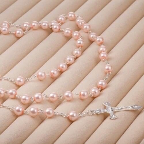 Cross Charm God Christian Rosary Necklace Imitation Pearl Cross Bracelet Holiday Gift Home Decoration Christmas Decoration