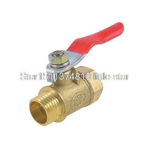 1/4" PT Female to Male Threaded Red Lever Handle Brass Ball Valve