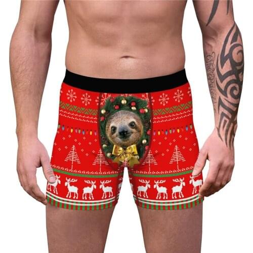 Mens Humorous Underwear 3D Sloth Reindeer Snowflakes Print Funny Boxers Man Breathable Panties Underpants Novelty Boxer Shorts