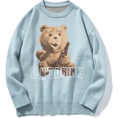 2021 Autumn Winter Casual Sweater Men Loose Harajuku Style O-Neck Long Sleeve Mens Fashion Bear Print Pullovers Trendy Sweaters