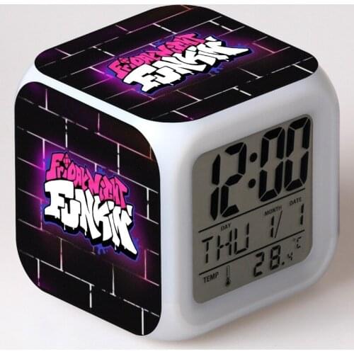Friday Night Funkin Game Figure Alarm Clock LED Colorful Touch Night Light PVC Flashing Toys