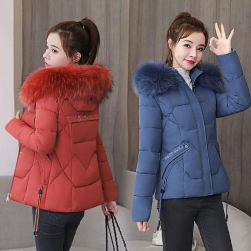 2021 New Winter Parkas Women Jacket Thicken Fur Collar Hooded Overcoat Female Jacket Cotton Padded Coat Warm Outwear