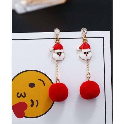 A2018 New Vintage Santa Claus Earrings Long Hairball Dangle Earrings Statement Bohemia For Women Fashion Jewelry Christmas Gifts