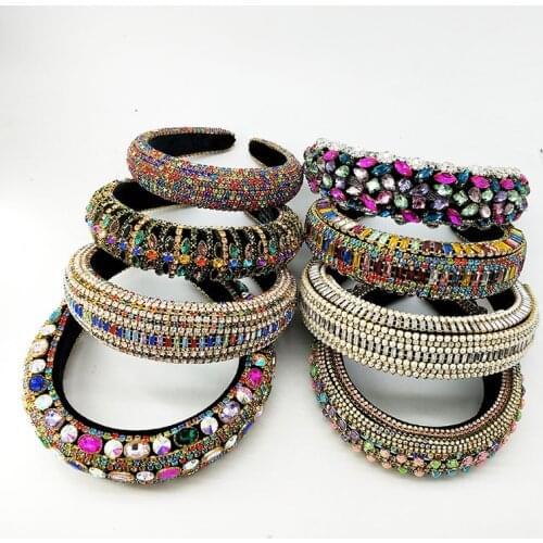 Luxurious Full Rhinestones Headband,Headband For women Wide Head Jewelry,Big Crown Party Colorful Crystal handmade Hairband