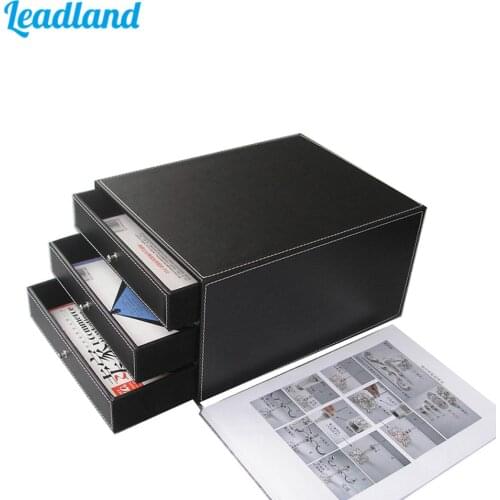 3-Drawers PU Leather File Cabinet Desk Document A4 Paper File Organizer Magazine Tray Holder Letter Document Drawer