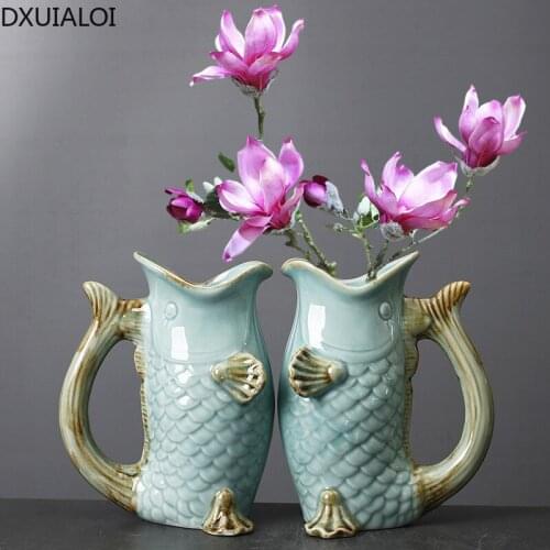 DXUIALOI Nordic creative fish shape vase ceramic crafts home living room desktop flower arrangement vase home decoration