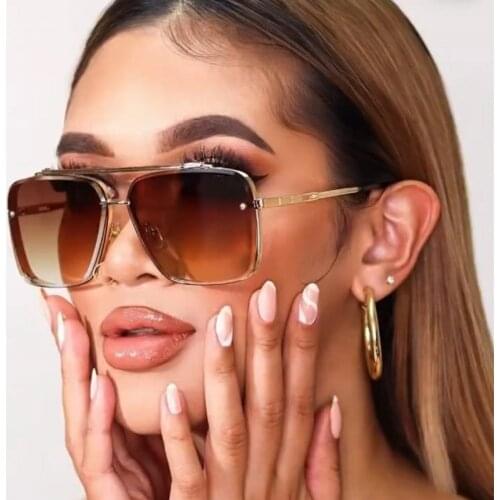 Fashion Steampunk Sunglasses Men Black Tea Shades Vintage Double Bridge Square Sun Glasses for Female Men Unisex Oculos De Sol