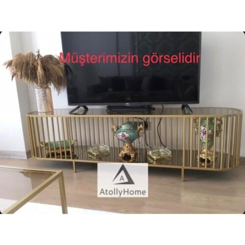 Modern Metal Gold Striped Tv Unit coffe table