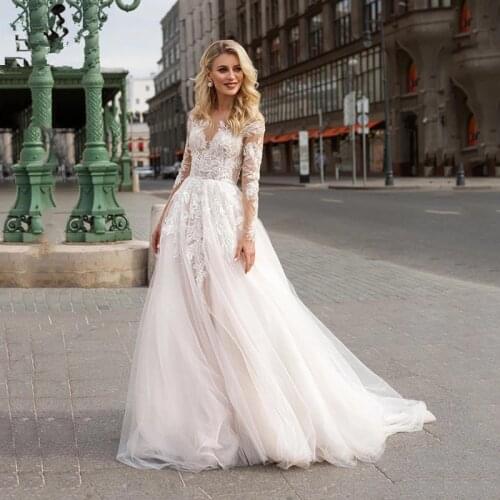 Long Sleeve Boho Wedding Dresses Ivory Lace Appliques Beach Bridal Gowns Bohemian Wedding Dresses vestido de noiva