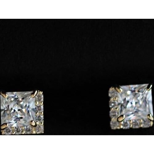 Boho Female Cute Small Square Crystal Earrings Real 925 Sterling Silver Gold Stud Earrings For Women Minimalist Wedding Earrings