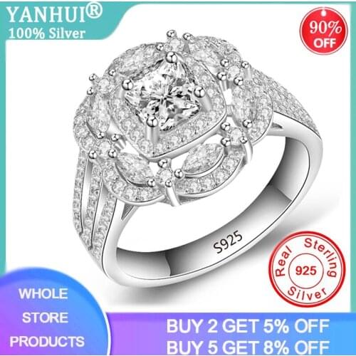 YANHUI Silver 925 Jewelry for Party Zircon Rings for Women Oval Gemstones Hyperbole Design Size 5-10 Female Gift Party Big Rings