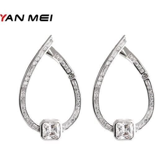 YANMEI Drop-shaped Ear Ring Fashion Temperament Exaggerated Personality Wild Oval Earring Zircon Hypoallergenic Earring