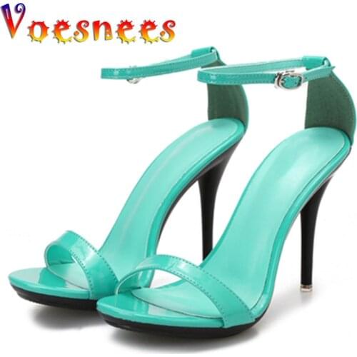 Voesnees Women Sandals Stripper Sexy One Word Band High-Heeled Shoes Summer Candy Color 2021 Cover Heel Stiletto Shoes Size 43