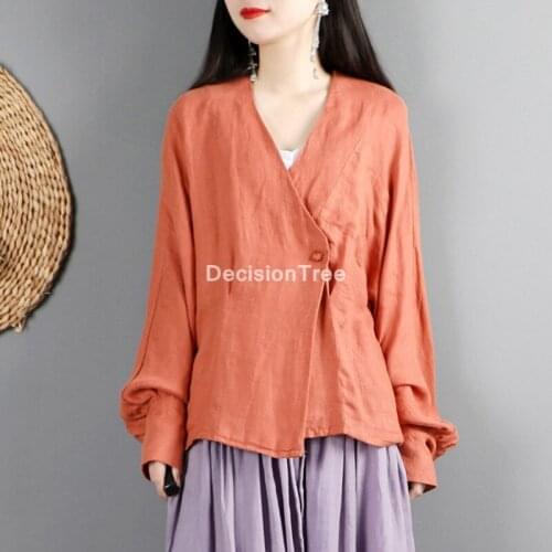 2021 female national trend top chinese style cotton linen tops shirt women chinese traditional style shirts chinese blouse hanfu