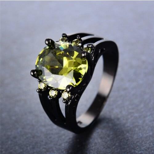Big Oval Olive Green Zircon Engagement Rings For Women Men Vintage Black Gold Filled Red/Purple/Pink CZ Stone Ring Wedding Gifts