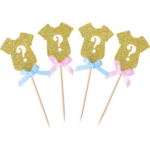 Golden Glitter Gender Reveal Cupcake Toppers Gender Reveal Baby Shower Party Cupcake Supplies 24 pack