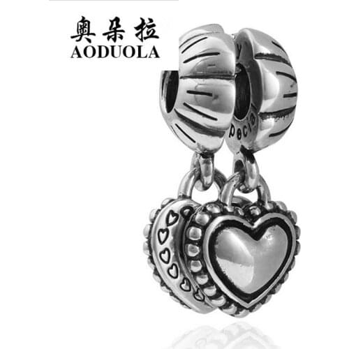 10 Pairs / Lot Fashion Double Hearts Dangles Silver plated Charms for Bracelet Necklace Jewelry making DIY Accessory PED18