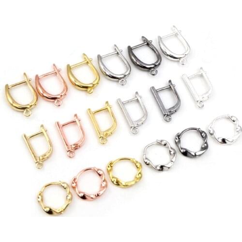 10pcs 3-Styles Multi-colors Alloy Metal Brass Clip-on Round Hoop Earring Hooks Wire Settings DIY Earring Findings Accessories