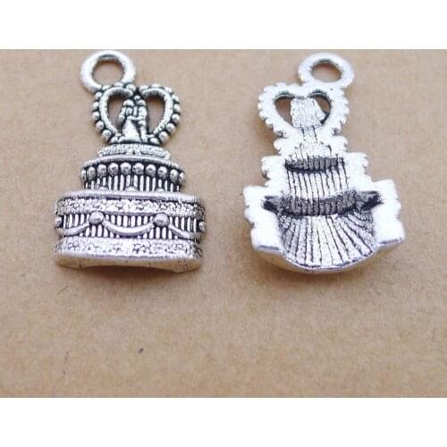 100pcs Wedding Cake Charms 22mm x 13mm DIY Jewelry Making Pendant antique silver color