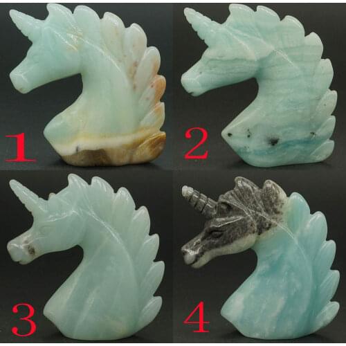 2.48" Natural Gemstone Amazonite Unicorn Figurine Reiki Healing Crystal Statue Home Decor