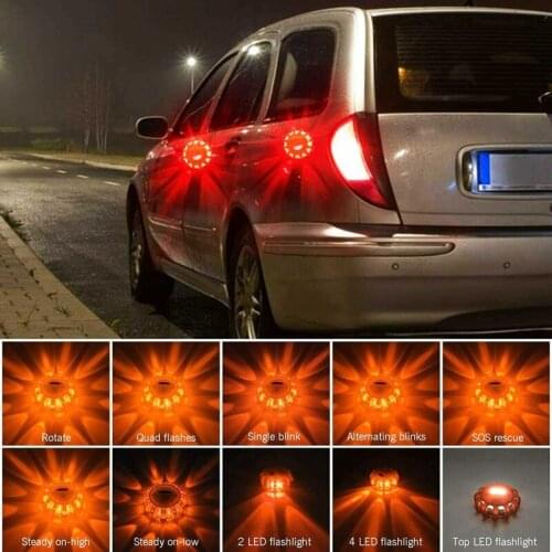 3PCS LED Road Flares Emergency Disc Cool Safety Light Flashing Warning Magnetic Barrier Light Rotating Accessorie Off Road
