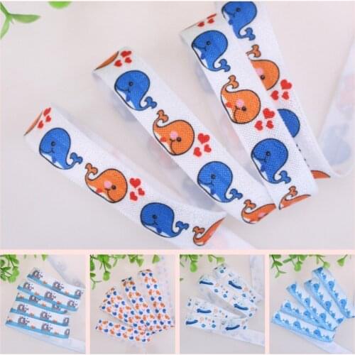 5/8" heat transfer printed whales FOE fold over elastic 100yards/lot