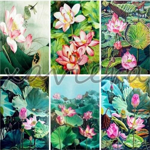5D DIY Diamond Painting Lotus Cross Stitch Full Square Round Drill Embroidery Kit Mosaic Picture Home Decoration Bedroom Crafts