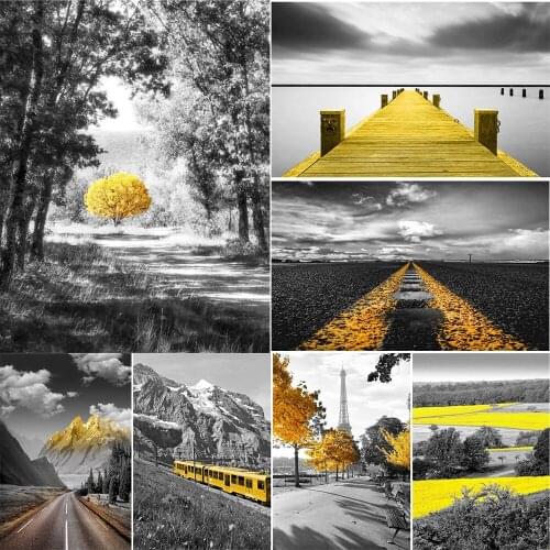 5D DIY Diamond Painting Yellow And Black Simple Fashion Landscape Inlaid Rhinestone Mosaic Cross Stitch Crafts Decoration