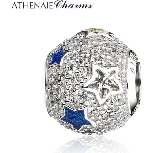 ATHENAIE 925 Sterling Silver Multi-Colored Enamel & Clear CZ Cosmic Stars Bead Charms