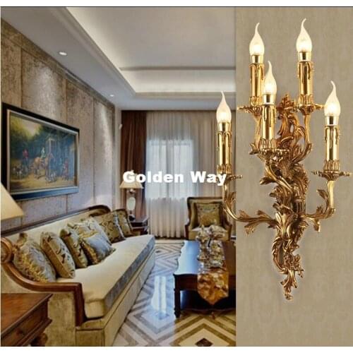 Free Shipping Luxurious Bronze Wall Light Golden Wall Sconce Lamp European Wall Brackets Lustre for Living room Bedroom Hotel
