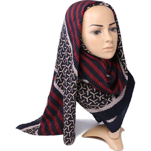 Crinkle geometric hijab scarf printe cotton shawls muslim wrinkle scarves Ripples wraps stretchy headband scarves 10pcs/lot