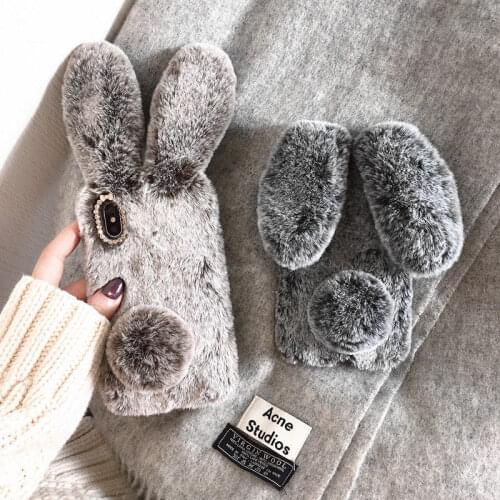For iPhone 11 12 Pro X XR Xs Max 6s 7 8 Plus phone case 3D Cute Rabbit Hairy Warm For Samsung S 10 Note 8 9 20 Ultra Case Cover