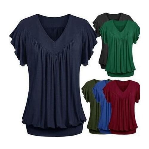 Summer Fashion Women Crossover Deep V-Neck fold T-shirt Female High quality Batwing Sleeve Front Fold Tshirt Drape Top