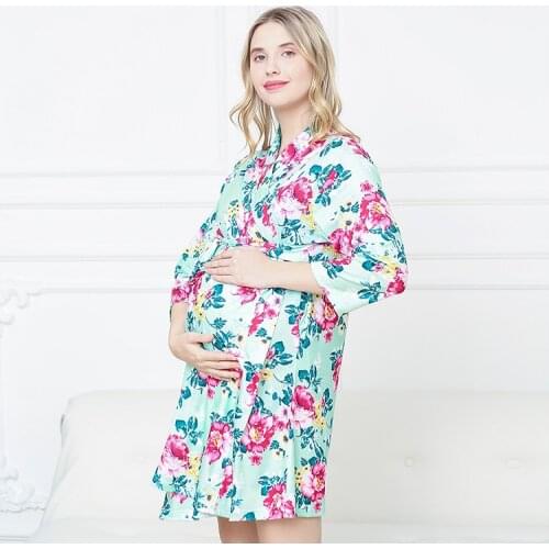 Women Maternity Printed Robe Sleep Dresses Fashion Clothes Nursing Nightgown Breastfeeding Nightshirt Loose Sleepwear