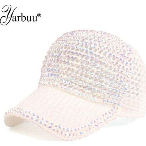 [YARBUU] Womens Cap Rhinestone Baseball Cap Breathable Mesh Summer Girls Female Snapback Hip Hop Caps Adjustable Sun Hat