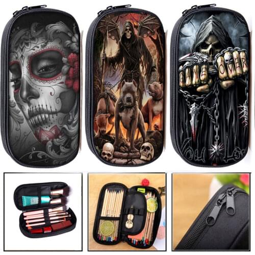 Death Skull Cosmetic Case Pencil Bag Azrael Grim Reaper Pencil Box Boys Girls School Cases Kids Stationary Bag