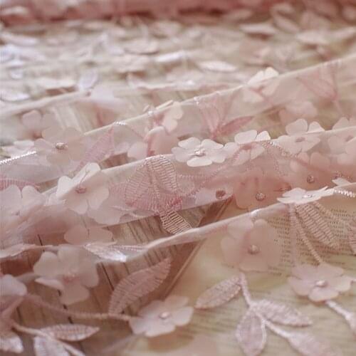 Pink 3d Flower Lace Fabric 53" Width Embroidery Mesh Floral for DIY Delicate Lace Clothes Wedding Dress Accessories By The Yard