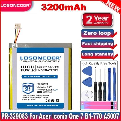 LOSONCOER KT.0010H.003, PR-329083 3200mAh Tablet Battery for Acer Iconia One 7 B1-770 A5007 Tablet Batteries Accumulator