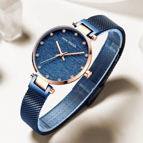 MINI FOCUS Fashion Business Watches Women 2020 New Luxury Blue Mesh Bracelet Strap Quartz Watch Lady Top Brand Wristwatch Woman