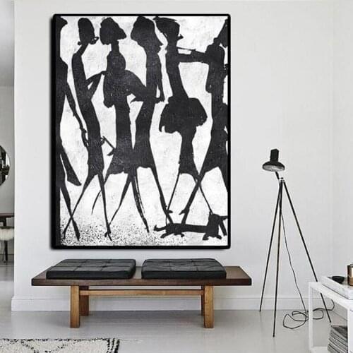 Minimalist Black White Dancer Picture Hand Painted Abstract Oil Painting On Canvas Wall Art For Living Room Home Decor No Frame