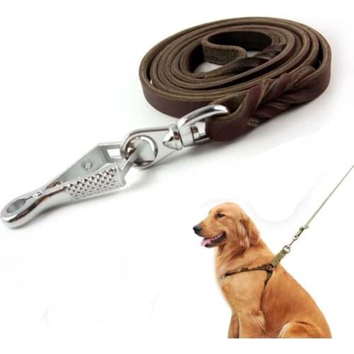 Multifunction Cowhide Rapid release Pet Dog Leash Luxury Strong Hands Free Leash Lead For Medium Large Animals 1.8m