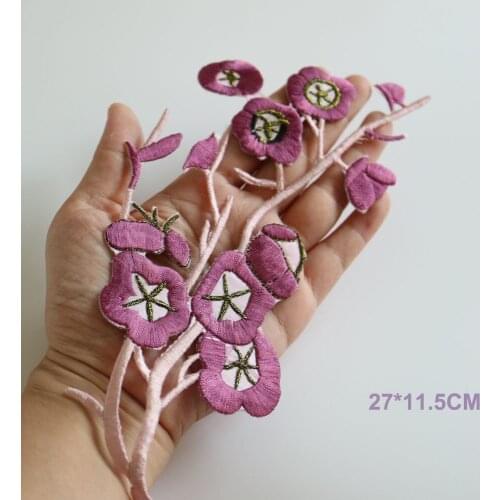 Fashion Purple embroidered Patches for clothing DIY sew on floral parches Embroidery lace appliques for dresses