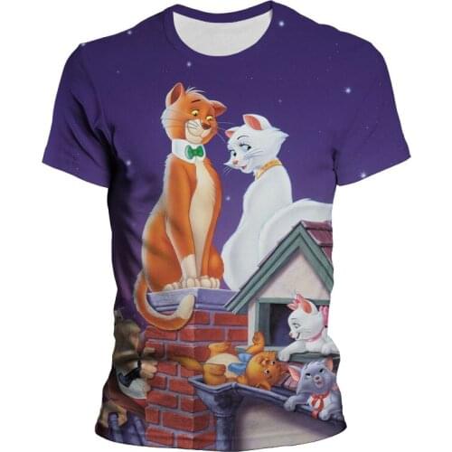 The Aristocats Marie Cat Mens Tee Shirts Summer Disney 3D Print Womens T Shirt Short Sleeve Cartoon Anime Boy Girl Kids Tshirt