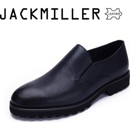 Jackmiller mens formal shoes cow leather slip-on dress shoes dark navy high quality shoes men casual flexible EVA light weight