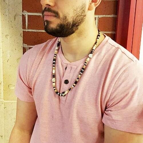 Skull Beaded Necklace Mens Garnet Tigers Eye Skull Beaded Necklace