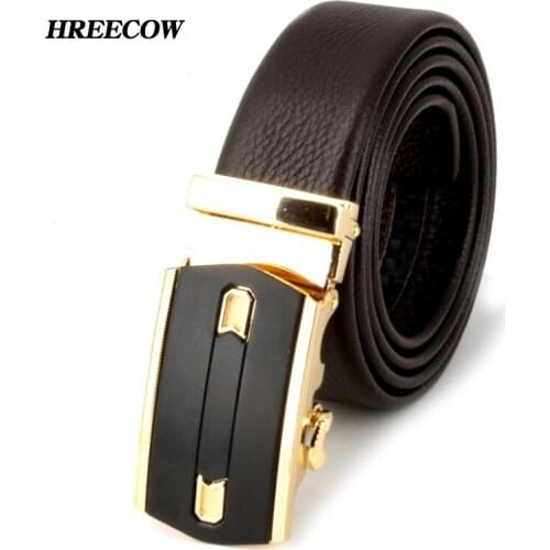 2017 Luxury Brands Business Genuine Leather Belt For Men Black Automatic Buckle Cowskin leather Men Belts
