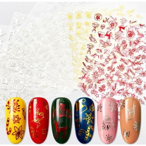 1 pcs Red Gold Christmas Snowflake Sticker on Nails 3D Adhesive Manicure Tip Santa Elk Letter Slider Nail Decals