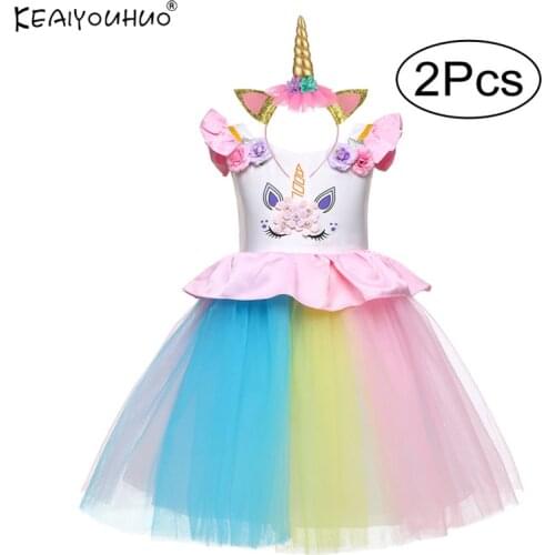 Irregular Girls Dress Unicorn Party Kids Dresses For Girls Clothes Toddler Girl Carnival Costume Fox Party Dress 2 4 6 8 Years