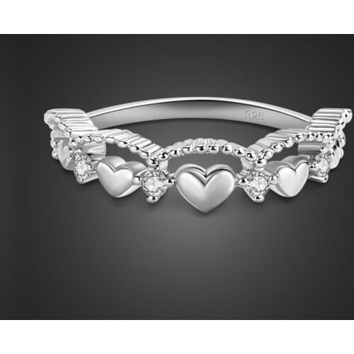 Delicate Wedding Ring 100% 925 Sterling Silver Crown Heart Stackable Double Ring CZ For Women Fine Jewelry Holiday Gift